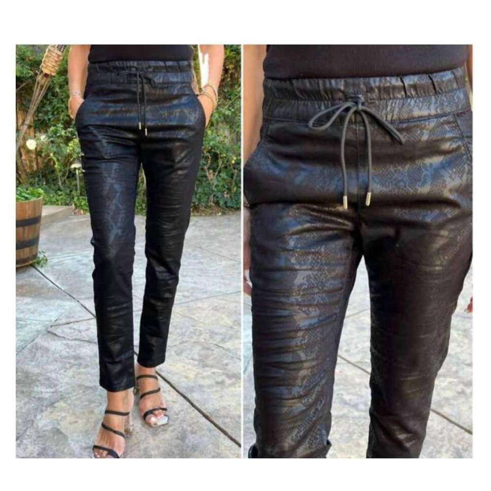 Bevy Flog Shely Black Python Drawstring Pants Snake Print Womens Size 25
